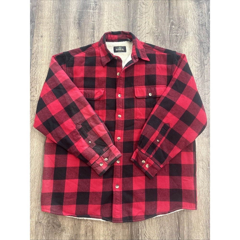 Red Head Heavy Weight Fleece Sherpa Lined Wool Jacket Button Down Men's Size L